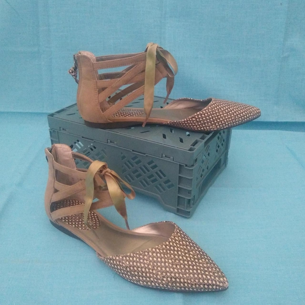 Audrey Brooke Taupe Lace-Up Flats
